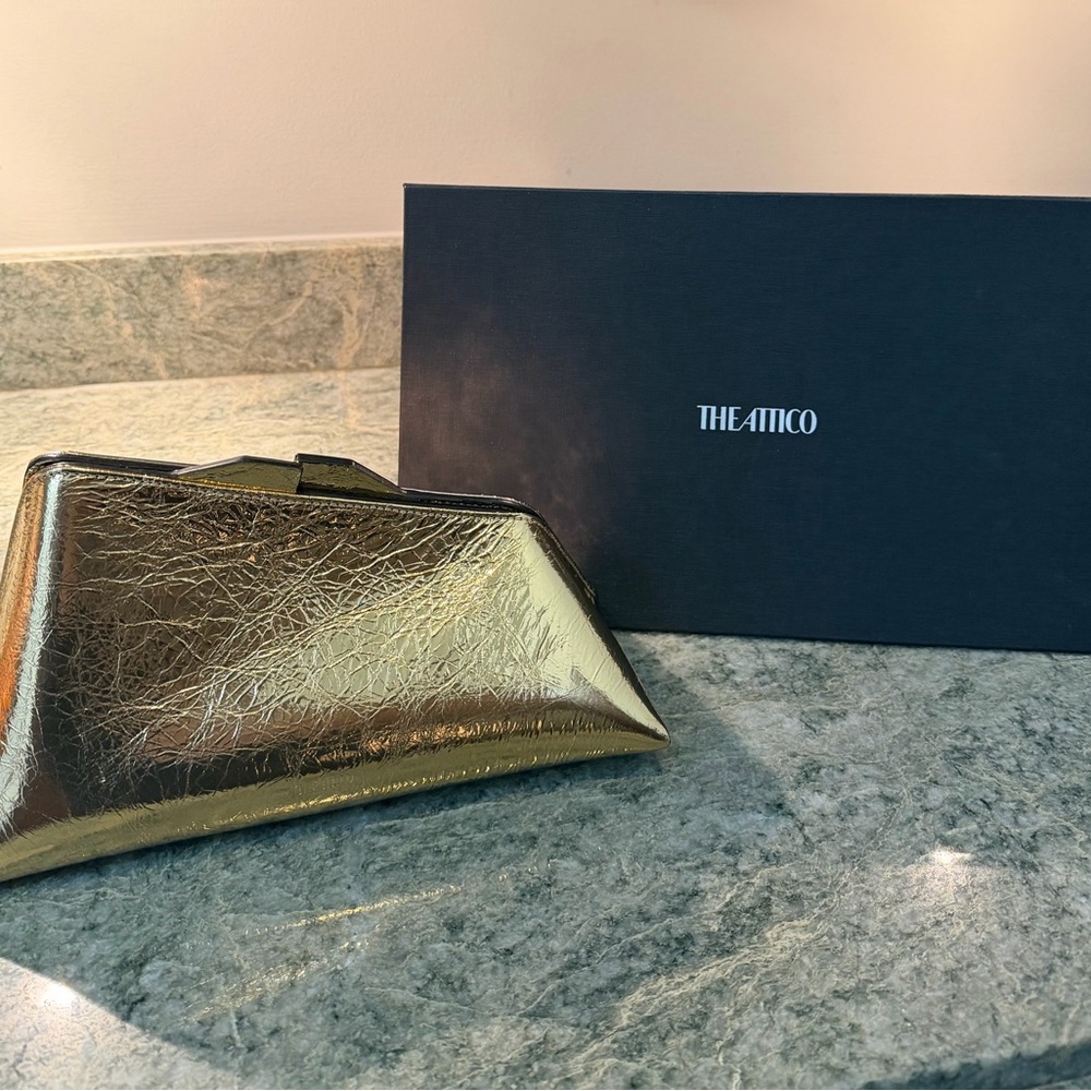 The Attico 8:30 PM Gold Crinkled Leather Clutch